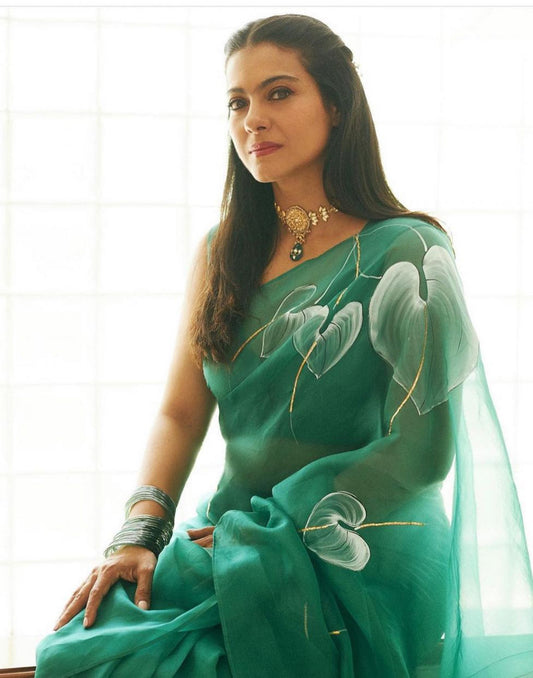 Green Organza Printed Saree