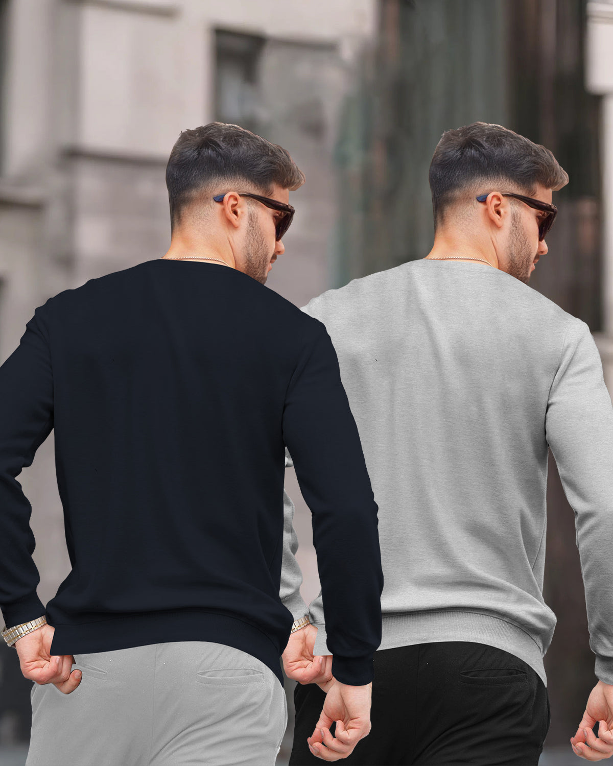 (Pack Of 2) Mens Round Neck Plain Winter Sweatshirts / Navyblue & Grey