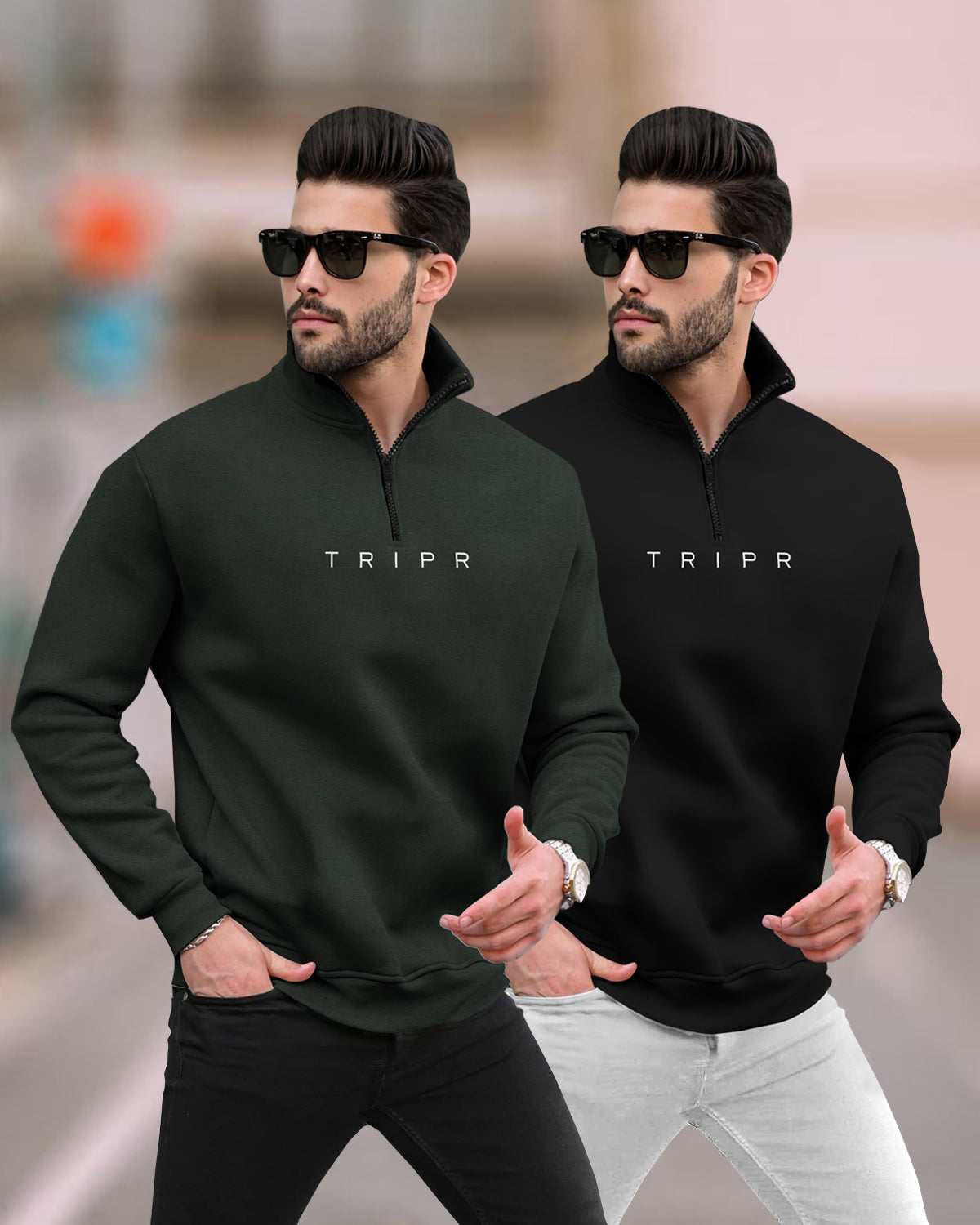 (Pack of 2) Mens Plain High Neck Sweatshirts - 6 Color Variants