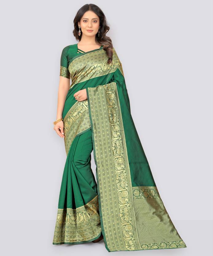 Woven Kanjivaram Pure Silk, Art Silk Saree  (Green)