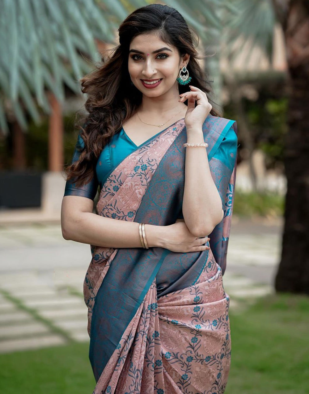 Dark Peach Banarasi Silk Saree With Zari Weaving Work