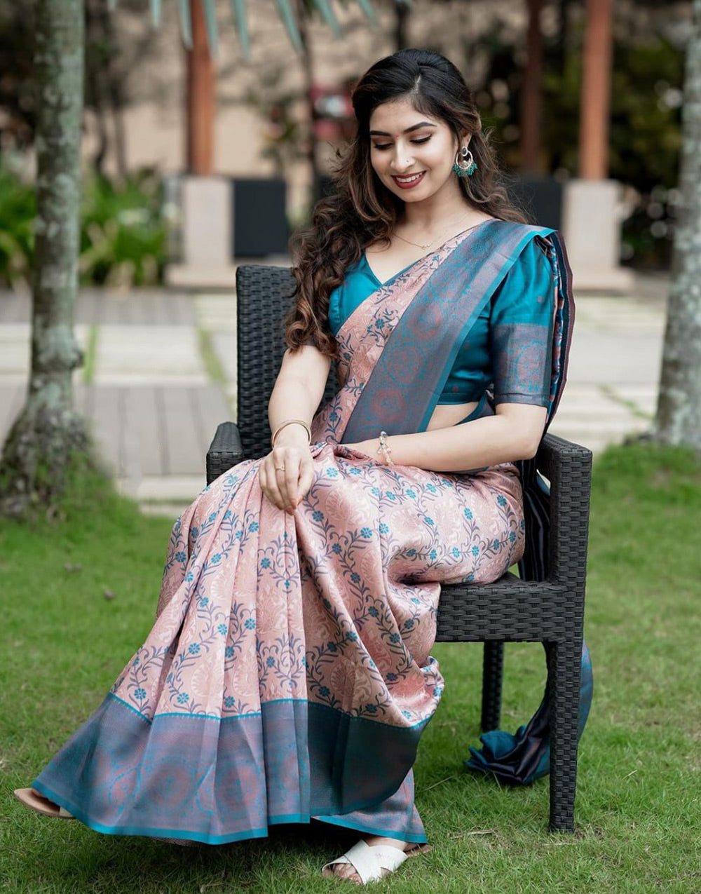 Dark Peach Banarasi Silk Saree With Zari Weaving Work