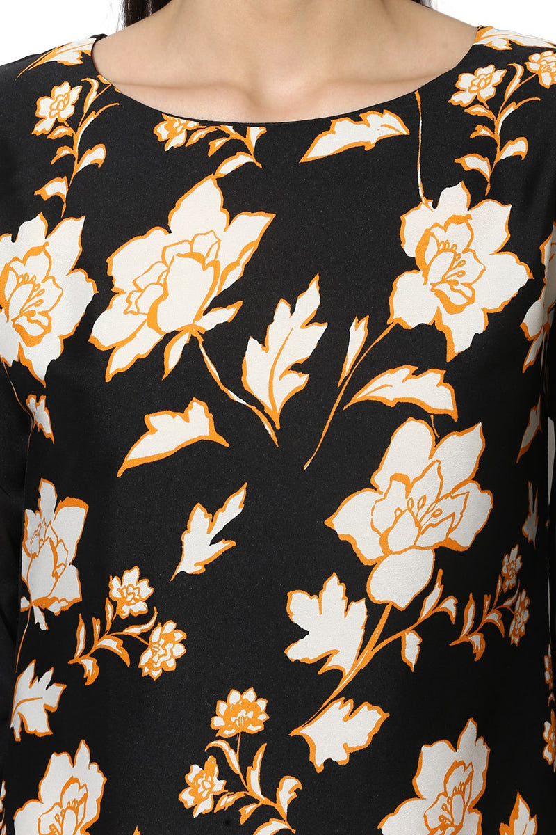 Black Crepe Floral Printed Straight Kurta PK1425