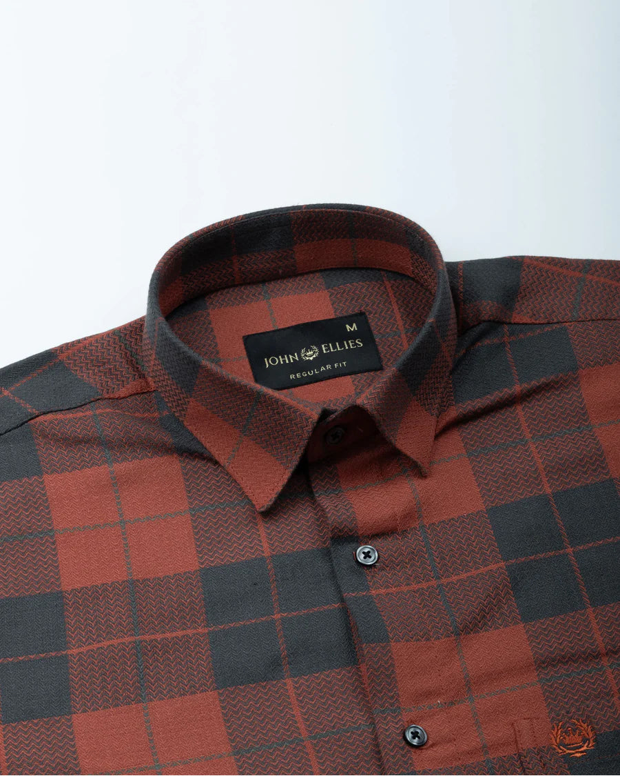 Magnus Orange Check Cotton Shirt