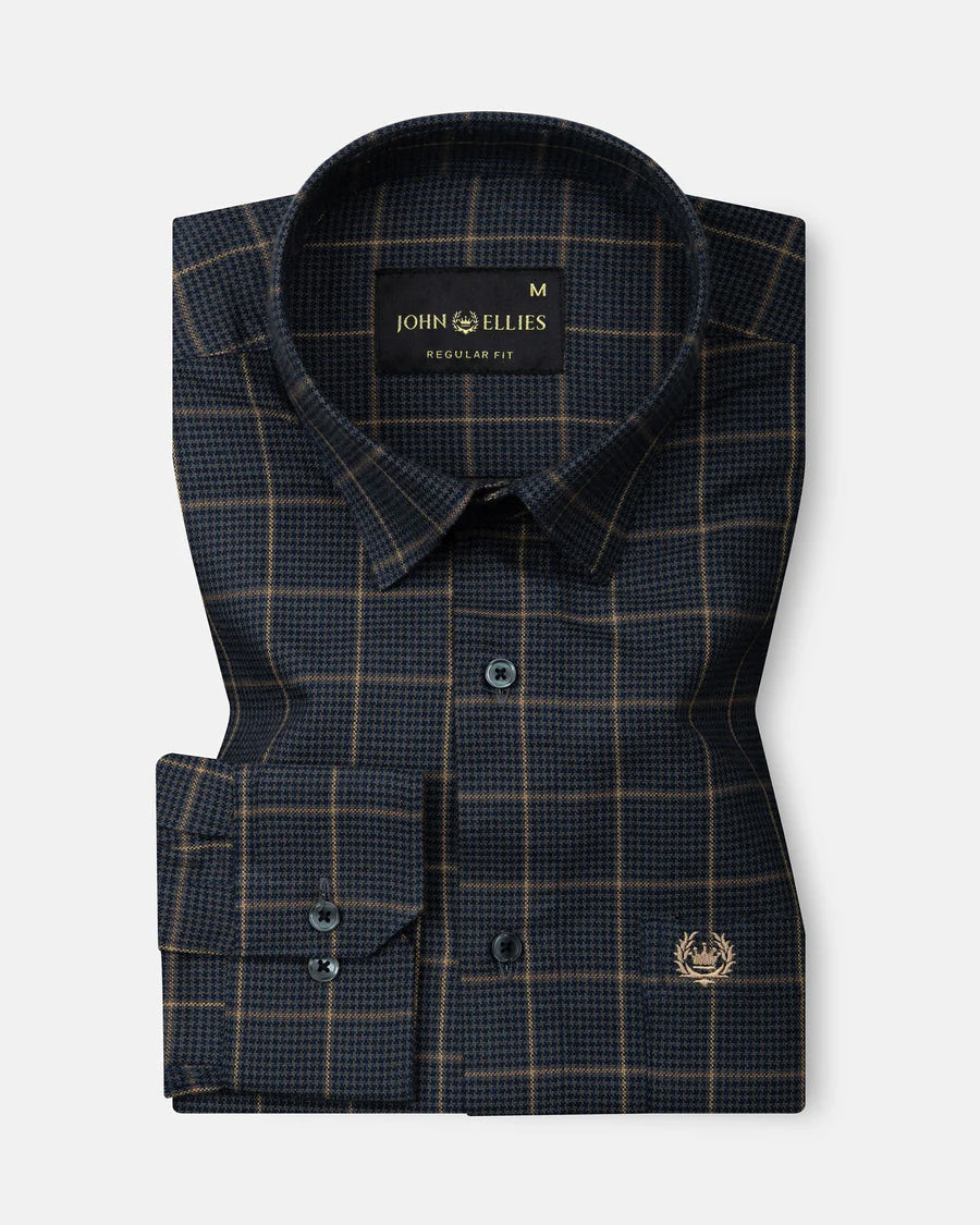 Magnus Navy Blue Check Cotton Shirt
