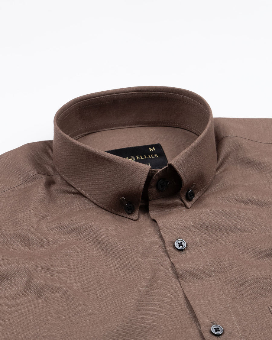 Lynthor Brown Plain Linen Button Down Shirt