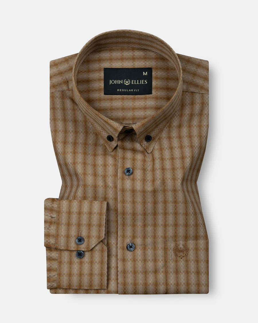 Wreck Brown Check Button Down Cotton Shirt