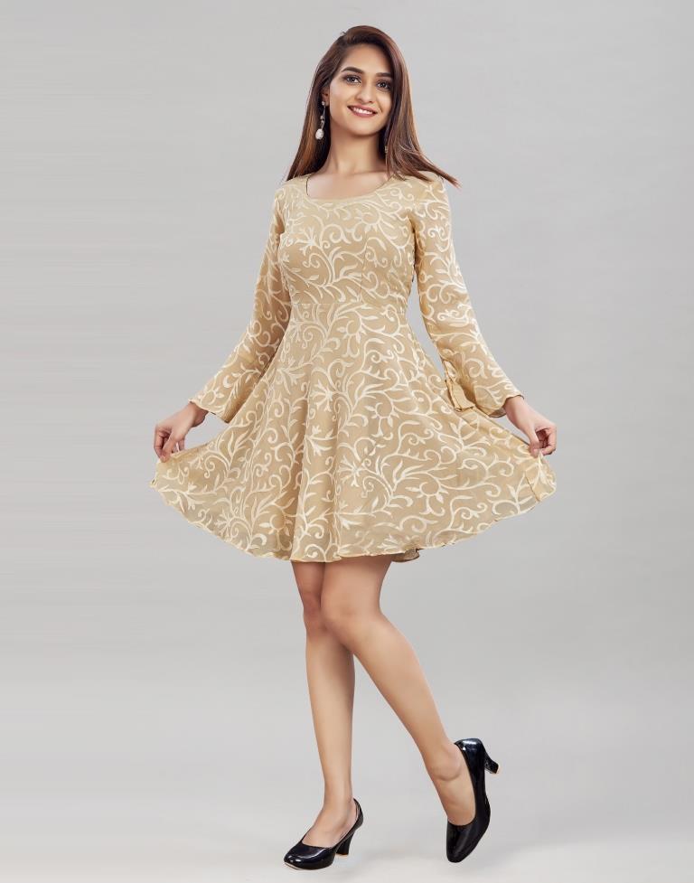 Beige Coloured Brasso Dress