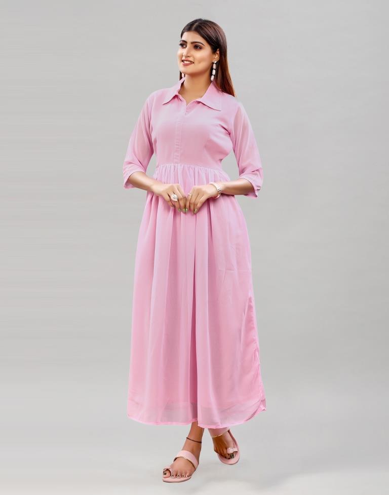 baby Pink Coloured Poly Georgette Solid Dress