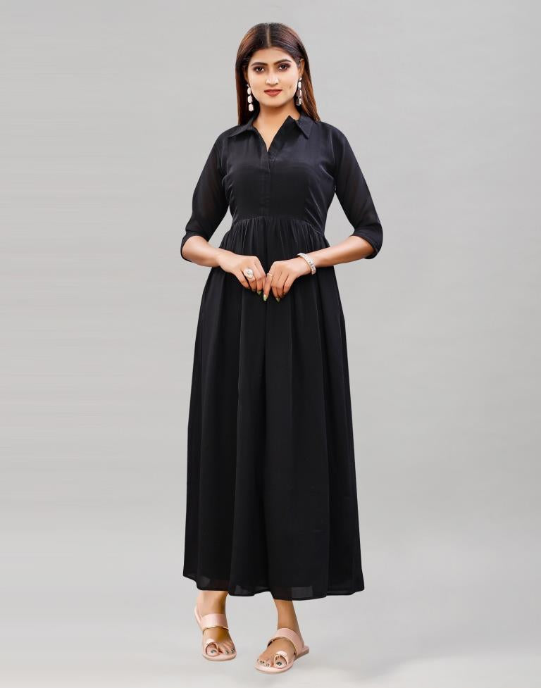 Black Coloured Poly Georgette Solid Dress