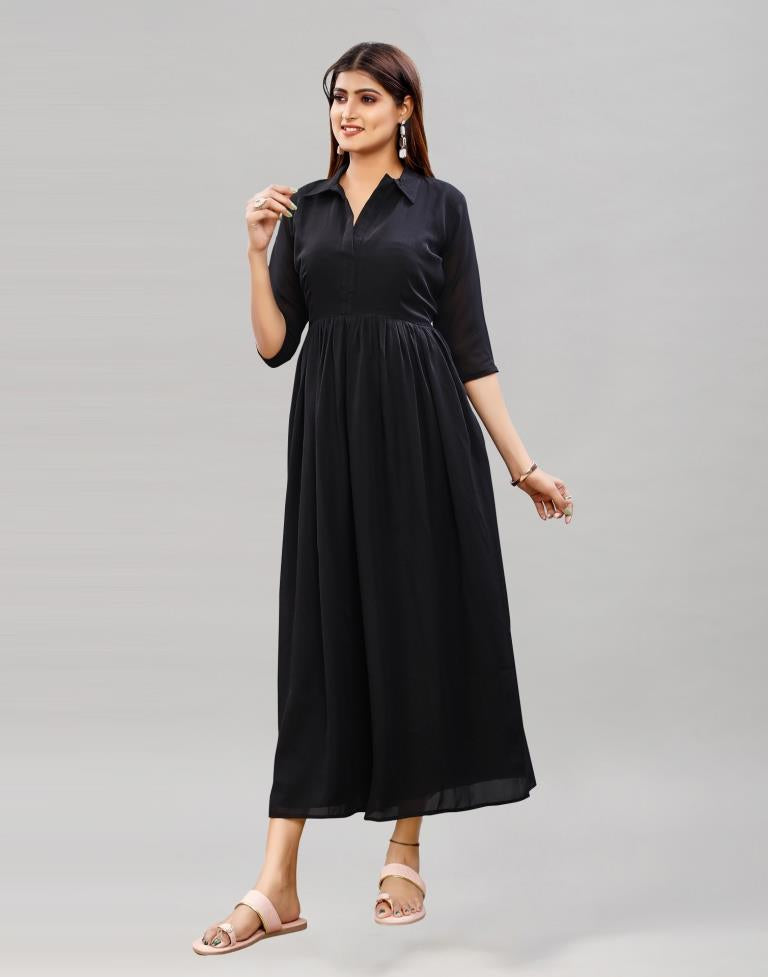 Black Coloured Poly Georgette Solid Dress