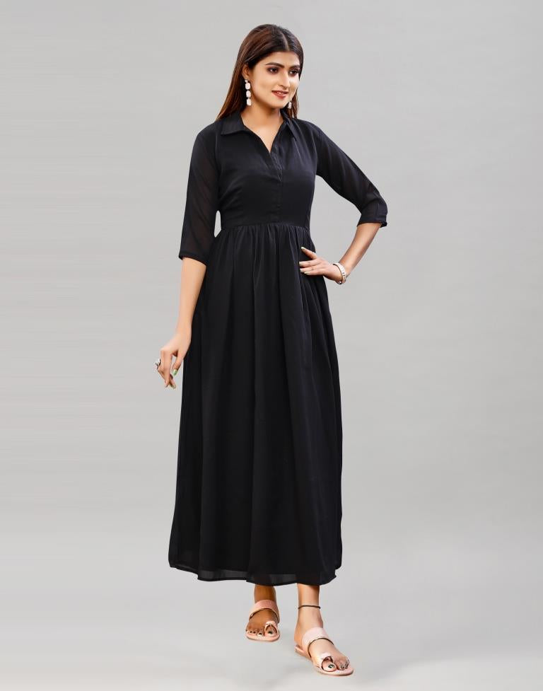 Black Coloured Poly Georgette Solid Dress