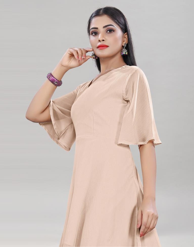 Beige Coloured Chiffon Solid Dress