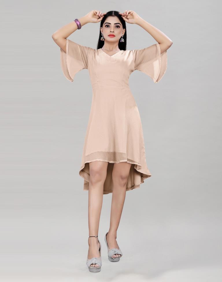 Beige Coloured Chiffon Solid Dress