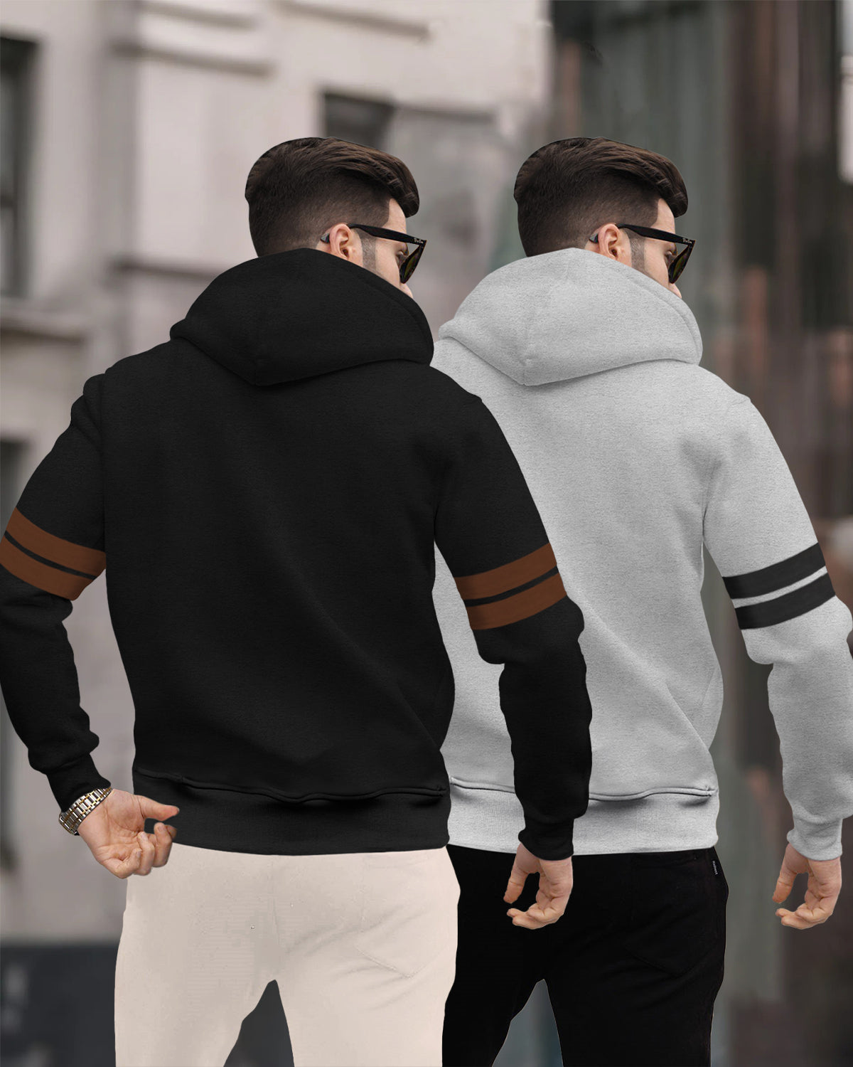 (Pack Of 2) Mens Hooded Athletic Printed Sweatshirts | Black & Grey