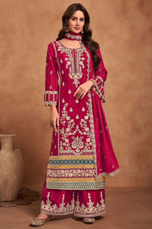 Beautiful Designer Strawberry Pink Pakistani Palazzo Kameez