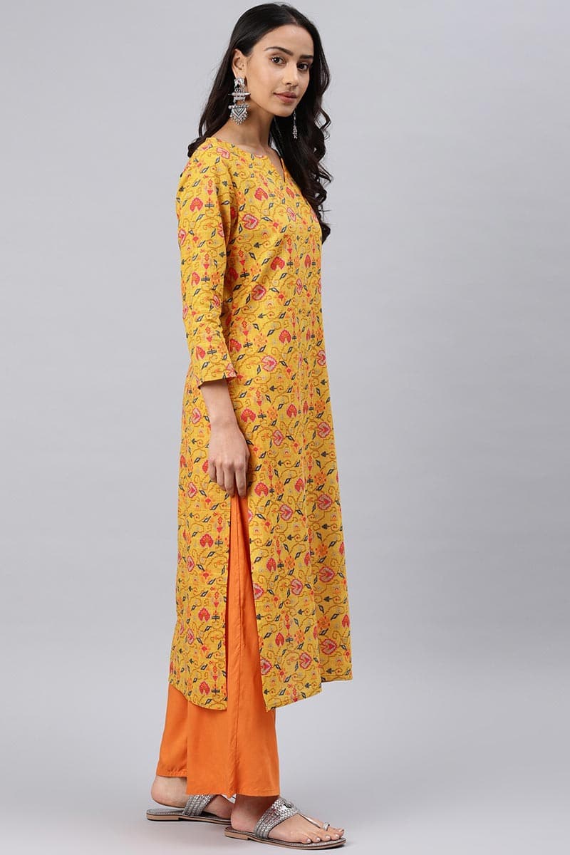 Beautiful Mustard Color Printed Cotton Fabric Kurti VCK1063