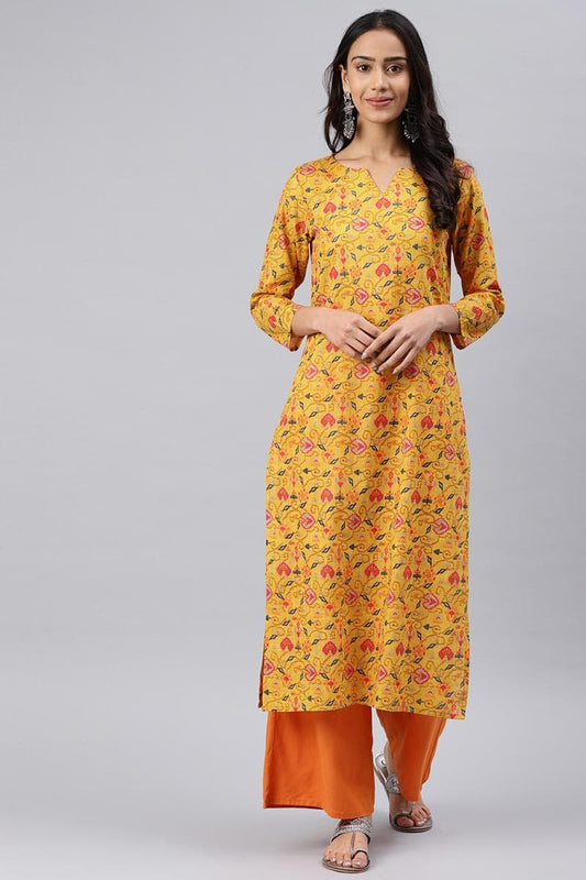 Beautiful Mustard Color Printed Cotton Fabric Kurti VCK1063