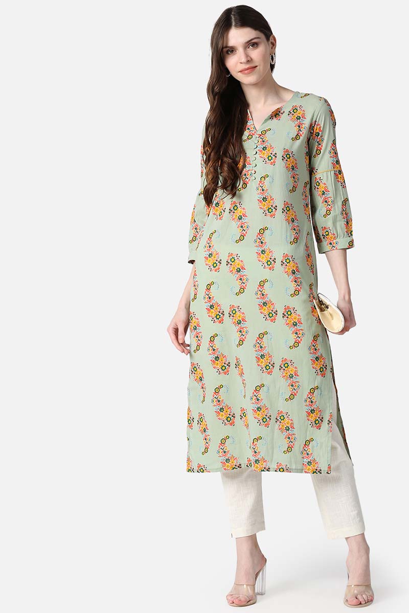 Green Fancy Printed Cotton Kurti VCK1530