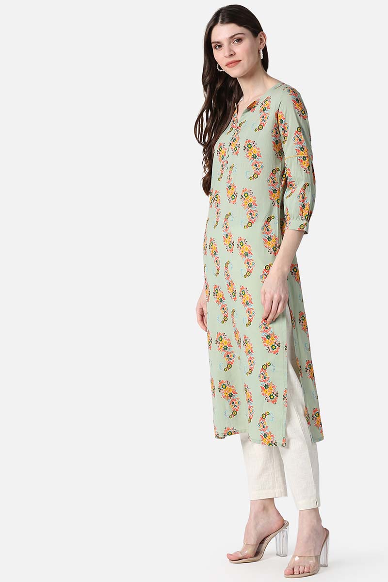 Green Fancy Printed Cotton Kurti VCK1530