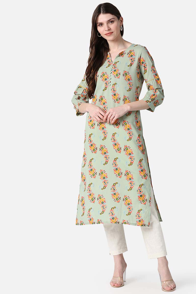 Green Fancy Printed Cotton Kurti VCK1530