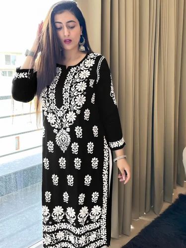 Beautiful Designer Heavy Rayon Cotton Lucknowi work Kurti